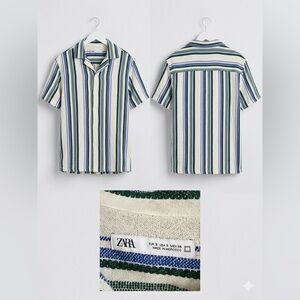 Zara Men's Casual Striped Shirt in Green and Blue